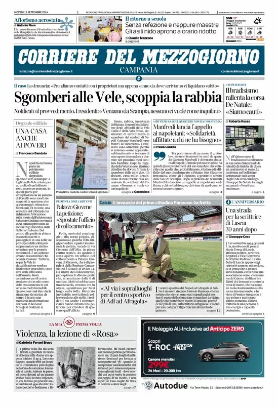 Prima-pagina-corriere del mezzogiorno-del-2024-09-12